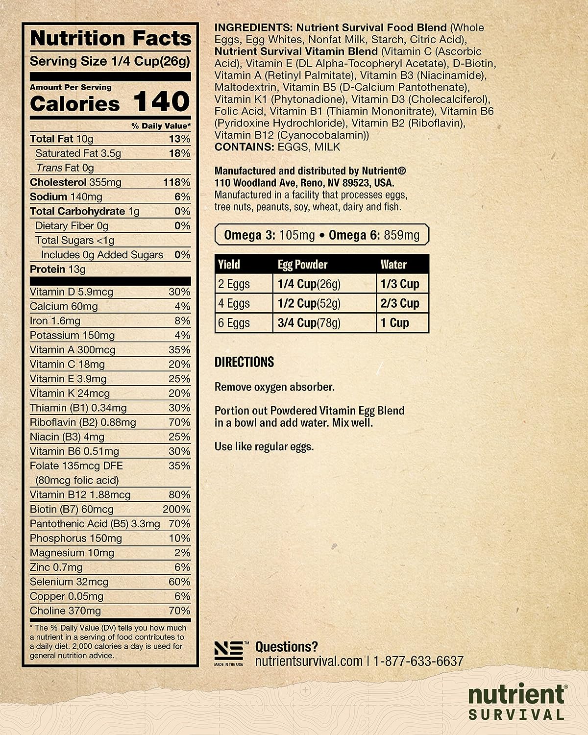 Nutrient Survival Essentials Vitamin Powdered Milk,Vitamin Butter Powder, Powdered Eggs Blend, Freeze Dried Prepper Supplies & Emergency Food Supply, Shelf Stable Up to 25 Years - Image 5